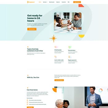 Homepage of a service-oriented website featuring a family engaging in activities, with sections highlighting topics that build customer trust, residential services, and business support. The layout includes vibrant colors and clear calls to action.