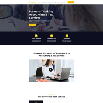 Image of a professional accounting and tax service website showcasing their offerings, including strategic savings, competitive pricing, and dedicated support. The site highlights over 20 years of experience in the industry, featuring a user-friendly design and informative sections aimed at potential clients.