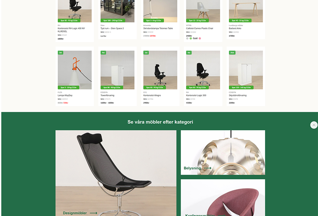 Image showcasing a variety of modern office furniture, including ergonomic chairs, tables, and storage solutions, displayed in a clean layout with product details and pricing. The design emphasizes functionality and style, suitable for contemporary workspaces.